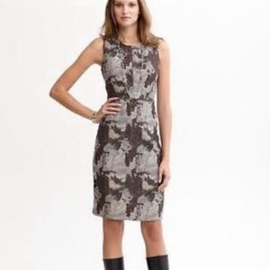 Banana Republic Wool Metallic Blend Abstract Print Sheath Midi Dress Career Sz14